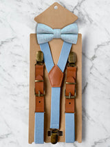 Kids Baby Blue Suspenders & Wool Bow Tie Set