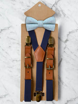 Kids Navy Suspenders & Wool Bow Tie Set