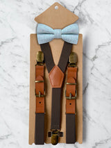 Kids Chocolate Brown Suspenders & Wool Bow Tie Set