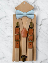 Kids Oatmeal Suspenders & Wool Bow Tie Set