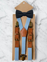 Kids Baby Blue Suspenders & Wool Bow Tie Set