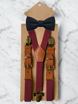 Kids Burgundy Suspenders & Wool Bow Tie Set