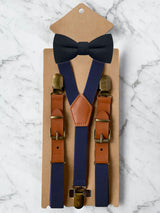 Kids Navy Suspenders & Wool Bow Tie Set