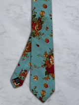 Sky Blue Linen Floral Tie