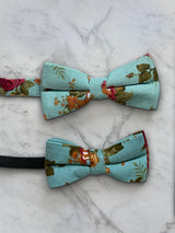 Kids Sky Blue Linen Floral Bow Tie