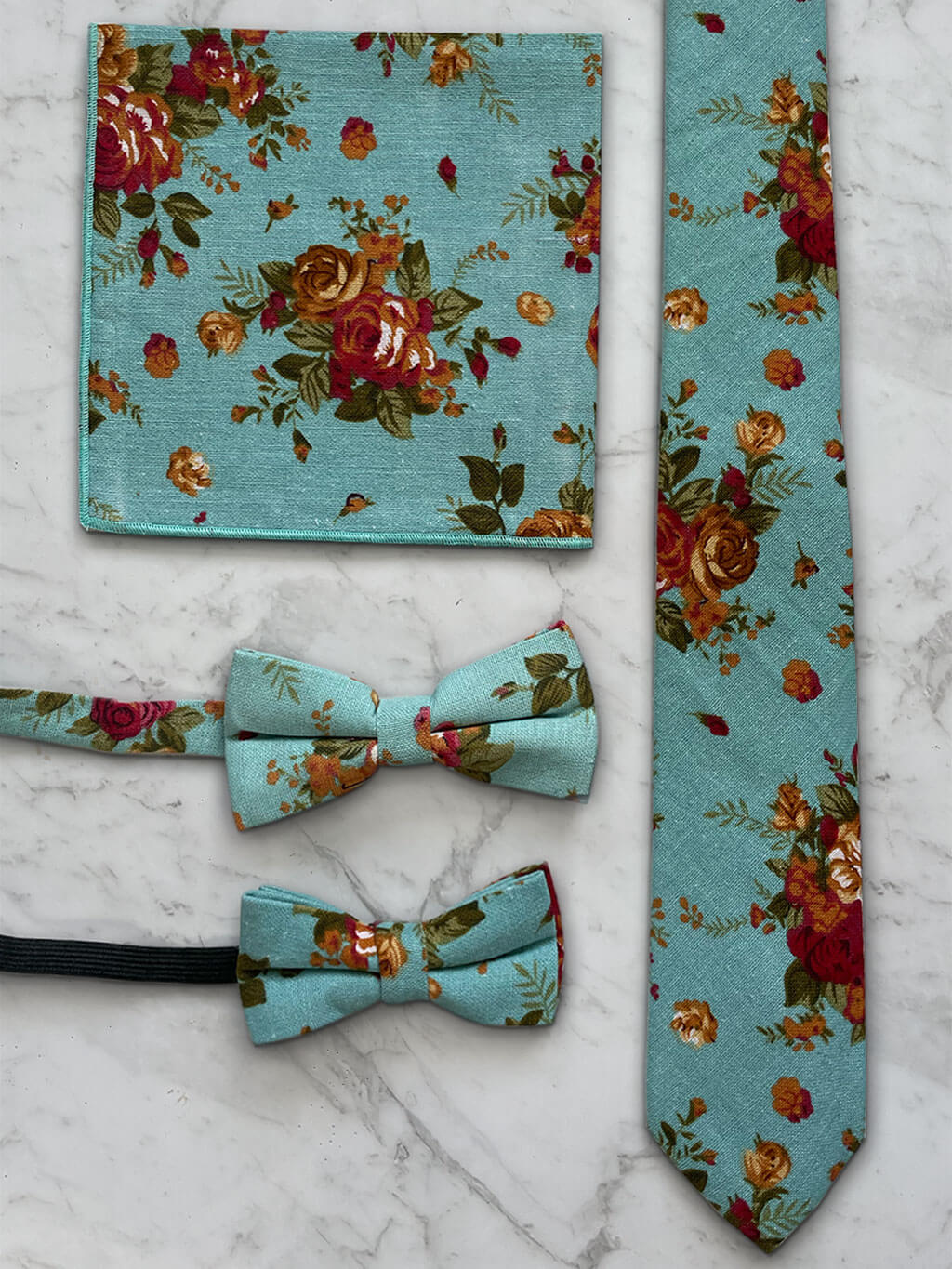 Sky Blue Linen Floral Tie
