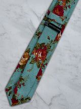 Sky Blue Linen Floral Tie and Pocket Square Set