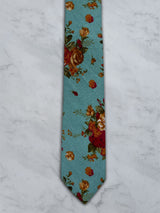 Sky Blue Linen Floral Tie