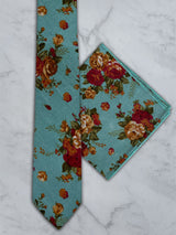 Sky Blue Linen Floral Tie