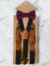 Kids Black Suspenders & Wool Bow Tie Set