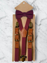 Kids Burgundy Suspenders & Wool Bow Tie Set