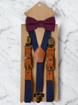 Kids Navy Suspenders & Wool Bow Tie Set