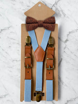 Kids Baby Blue Suspenders & Wool Bow Tie Set