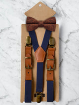 Kids Navy Suspenders & Wool Bow Tie Set