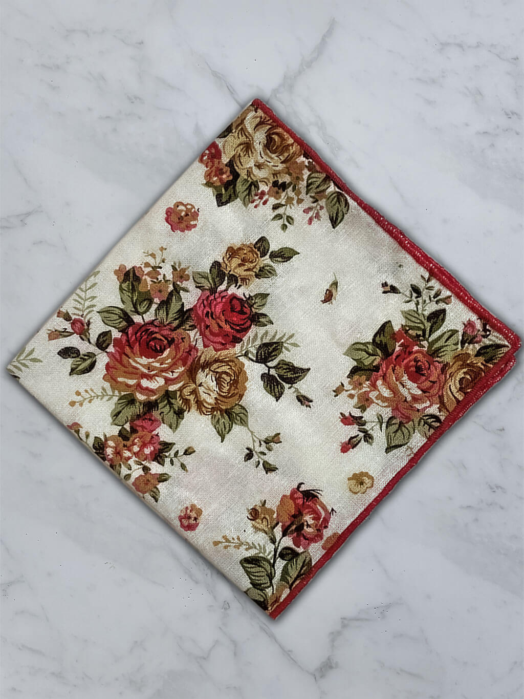 Cream Linen Floral Bow Tie and Pocket Square Set