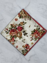 Cream Linen Floral Pocket Square