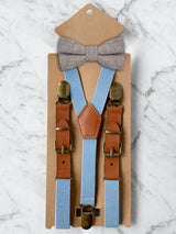 Kids Baby Blue Suspenders & Wool Bow Tie Set