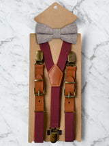 Kids Burgundy Suspenders & Wool Bow Tie Set