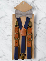 Kids Navy Suspenders & Wool Bow Tie Set