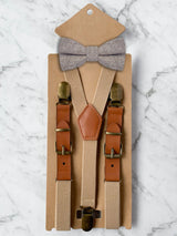Kids Oatmeal Suspenders & Wool Bow Tie Set
