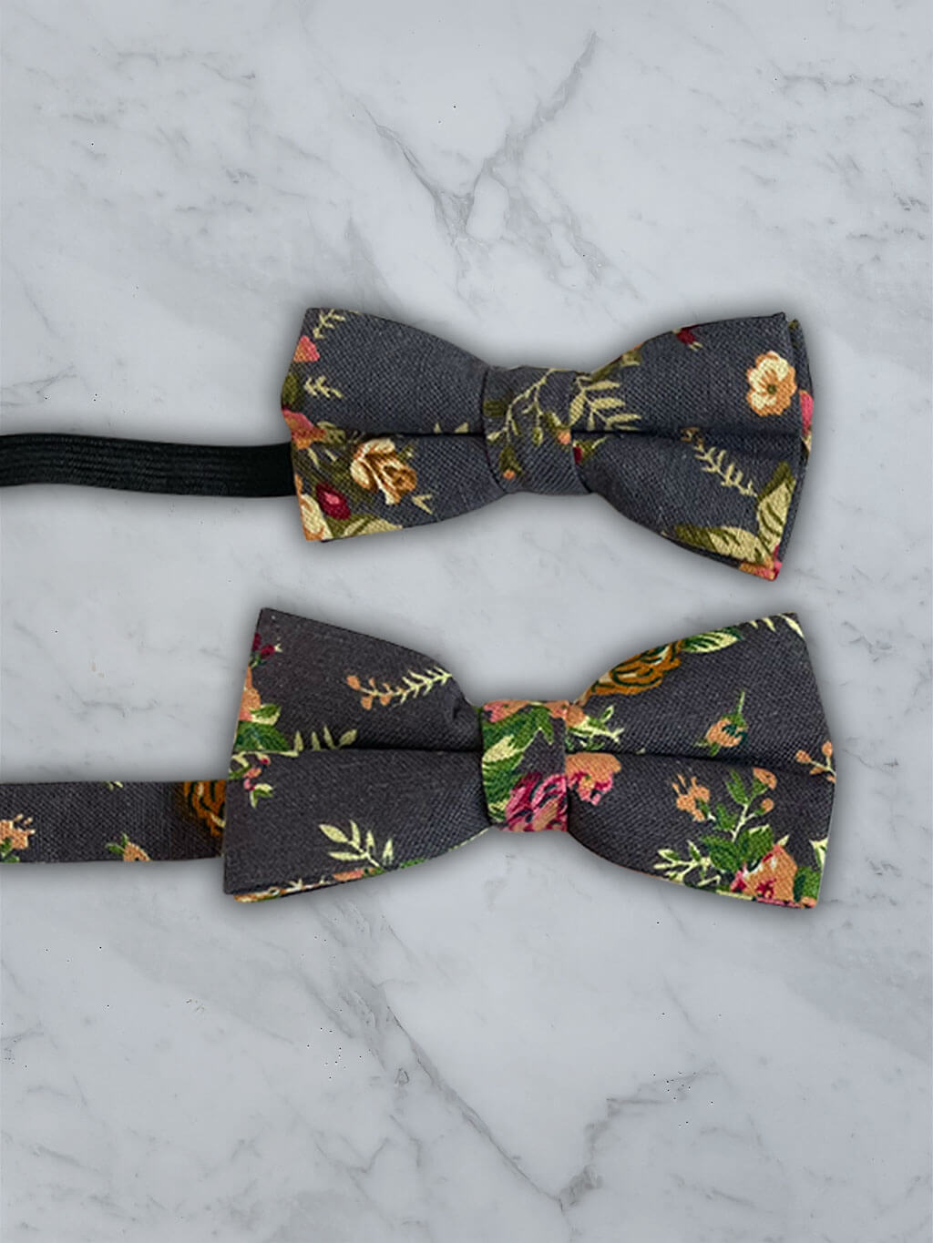Charcoal Linen Floral Bow Tie and Pocket Square Set