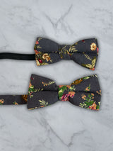 Kids Charcoal Linen Floral Bow Tie