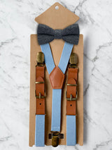 Kids Baby Blue Suspenders & Wool Bow Tie Set