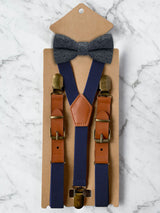Kids Navy Suspenders & Wool Bow Tie Set