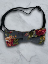 Kids Charcoal Linen Floral Bow Tie