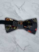 Kids Charcoal Linen Floral Bow Tie
