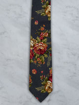 Charcoal Linen Floral Tie and Pocket Square Set