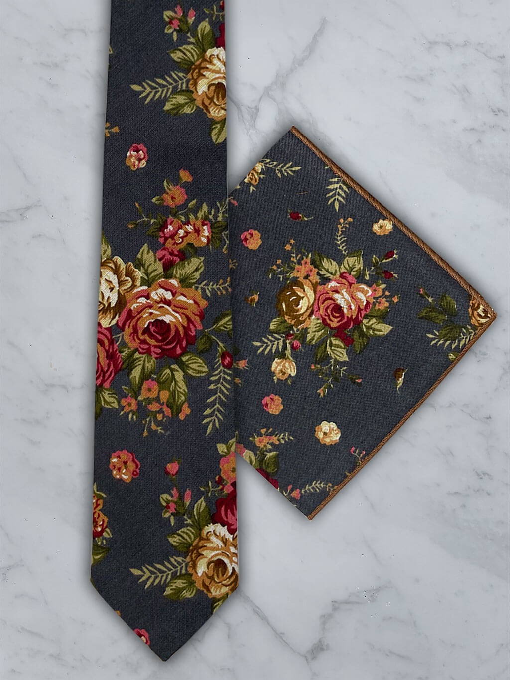 Charcoal Linen Floral Tie