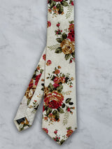 Cream Linen Floral Tie and Pocket Square Set