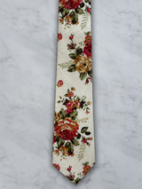Cream Linen Floral Tie and Pocket Square Set