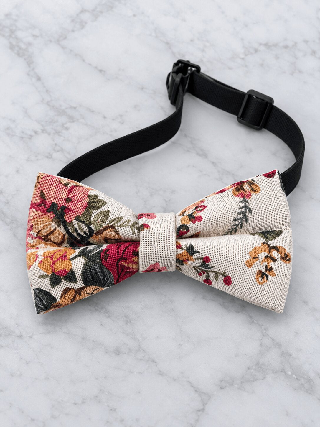 Kids Cream Linen Floral Bow Tie