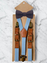 Kids Baby Blue Suspenders & Wool Bow Tie Set