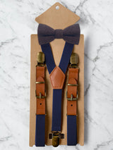 Kids Navy Suspenders & Wool Bow Tie Set