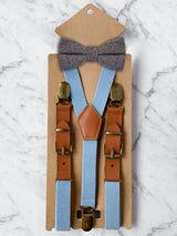 Kids Baby Blue Suspenders & Wool Bow Tie Set