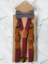 Kids Burgundy Suspenders & Wool Bow Tie Set