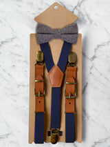 Kids Navy Suspenders & Wool Bow Tie Set