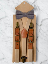 Kids Oatmeal Suspenders & Wool Bow Tie Set