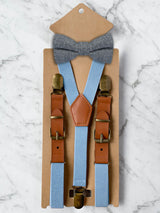 Kids Baby Blue Suspenders & Wool Bow Tie Set