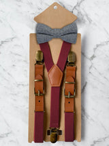 Kids Burgundy Suspenders & Wool Bow Tie Set