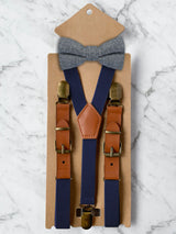 Kids Navy Suspenders & Wool Bow Tie Set