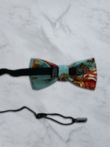 Kids Sky Blue Linen Floral Bow Tie