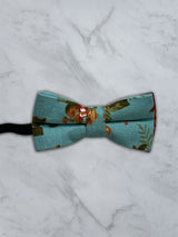 Kids Sky Blue Linen Floral Bow Tie