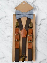 Kids Chocolate Brown Suspenders & Wool Bow Tie Set