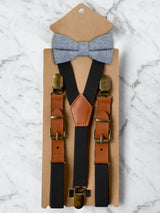 Kids Black Suspenders & Wool Bow Tie Set