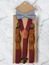 Kids Burgundy Suspenders & Wool Bow Tie Set