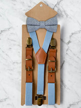 Kids Baby Blue Suspenders & Wool Bow Tie Set